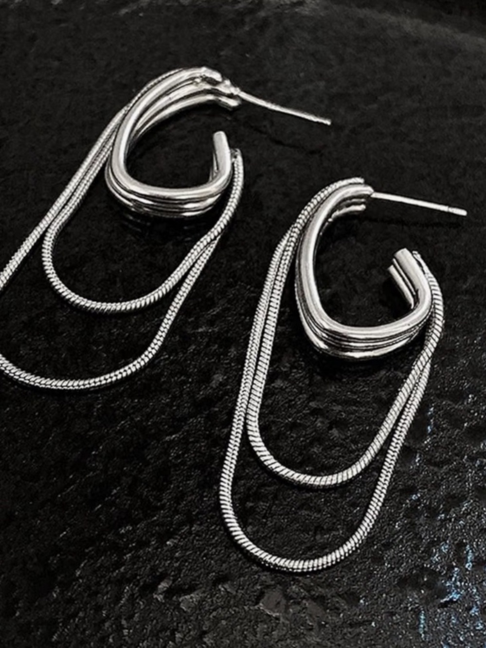 Silver Multi-Chain Hoop Drop Earrings